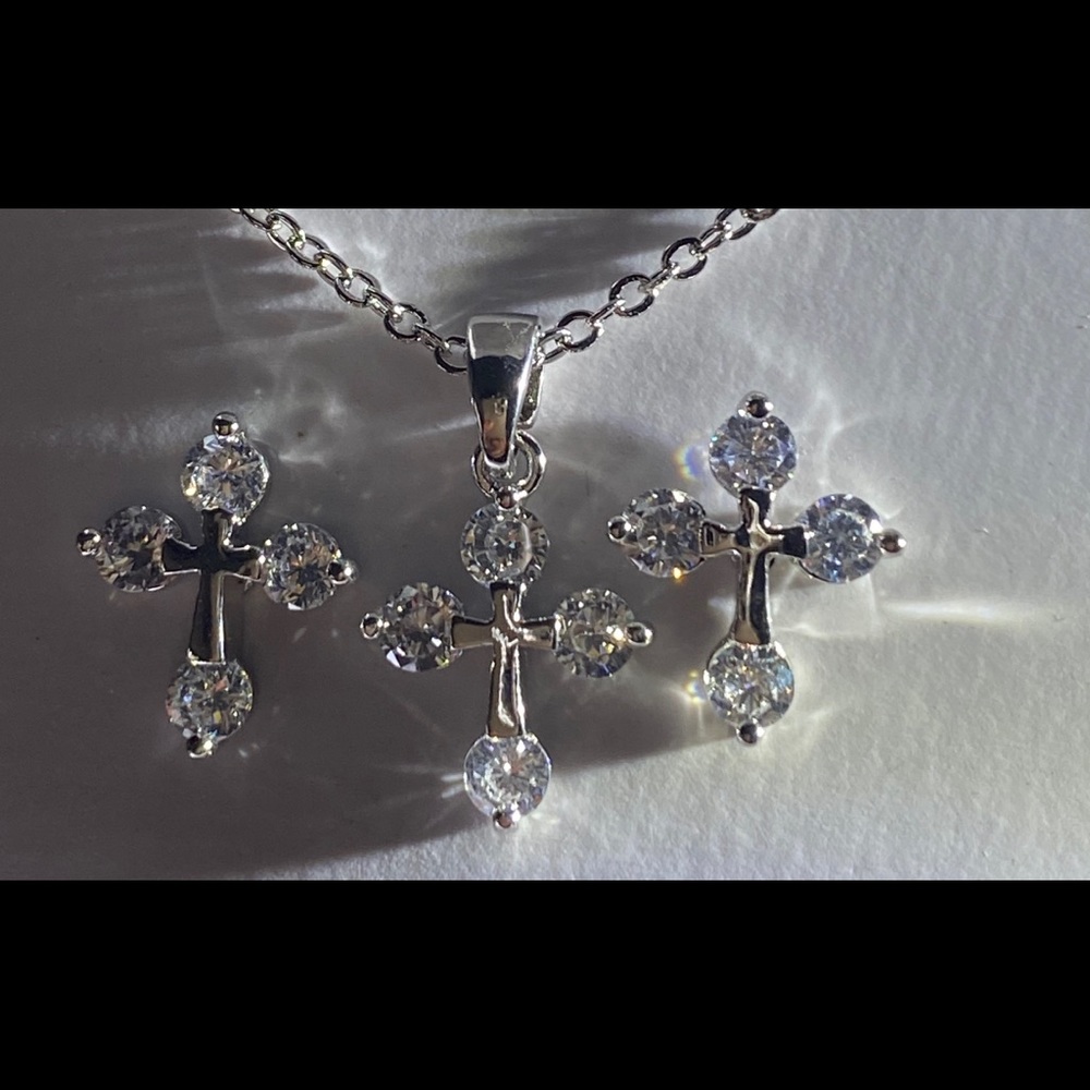 Real Crystal Cross Earrings necklace set